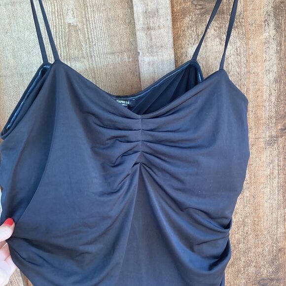 Express Body Contour Compression Ruched Bodysuit With Bra Cups-black - Picture 3 of 14